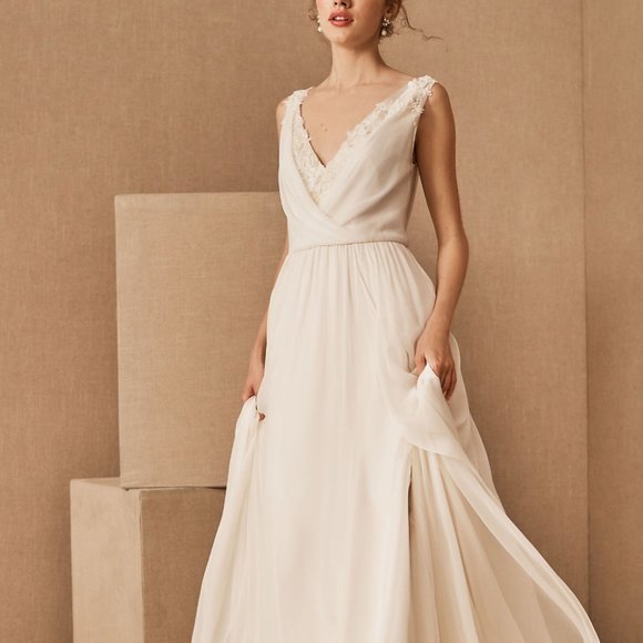 Jenny Yoo Aura Fairy Wing Wedding Dress BHLDN Anthropologie Silk Bridal Gown - Picture 10 of 16